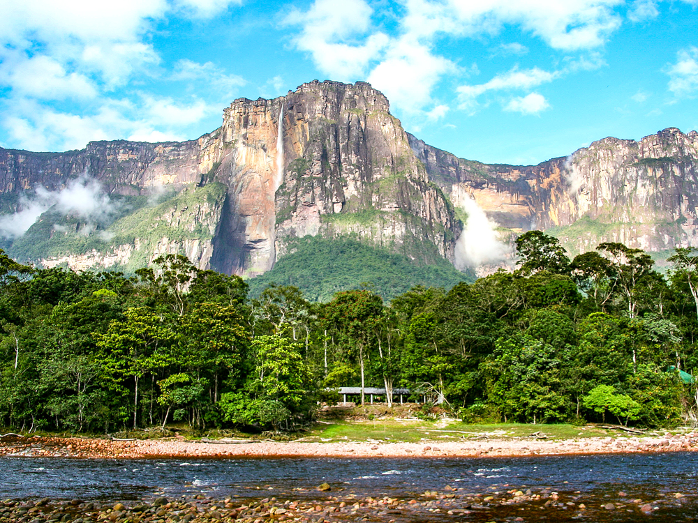 Angel Falls in Venezuela, world's tallest waterfall, seen in the distance