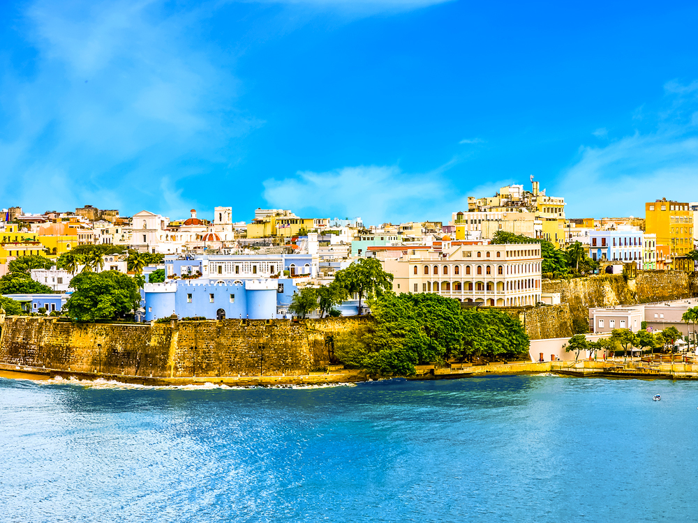 Historic walled Old San Juan, Puerto Rico, seen from the Caribbean Sea