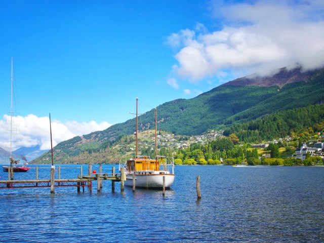 Boat docked in Lake Wakatipu in Queenstown, New Zealand