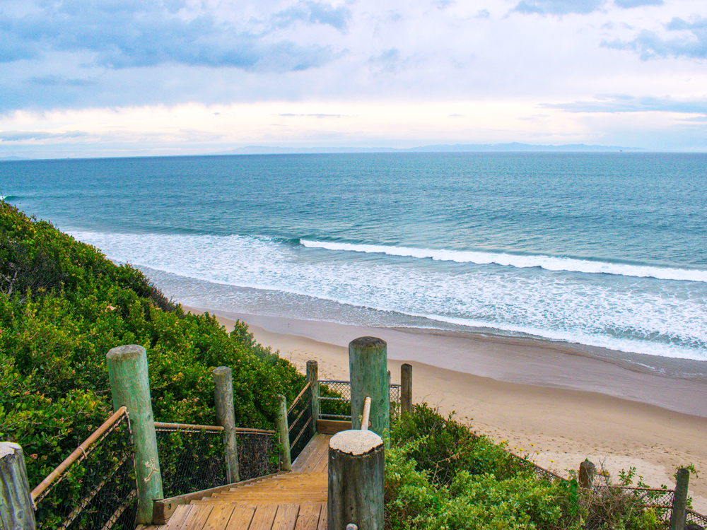 Staircase leading down to beach in Carpinteria Bluffs Nature Preserve, California