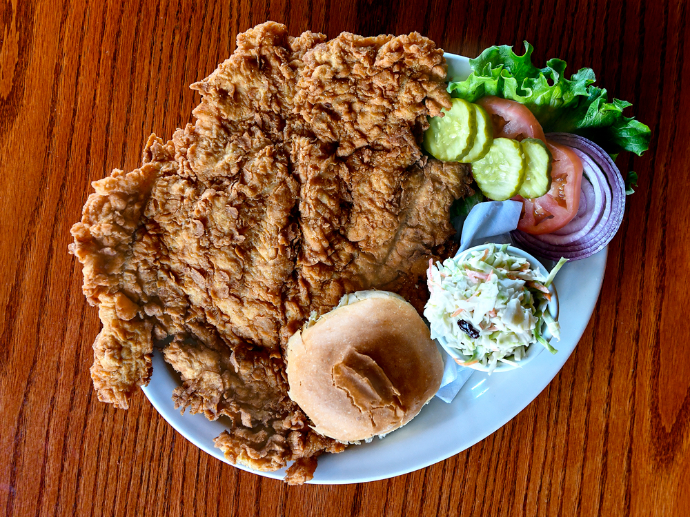 Plate of deep-fried pork cutlet in Indiana along Tenderloin Trail