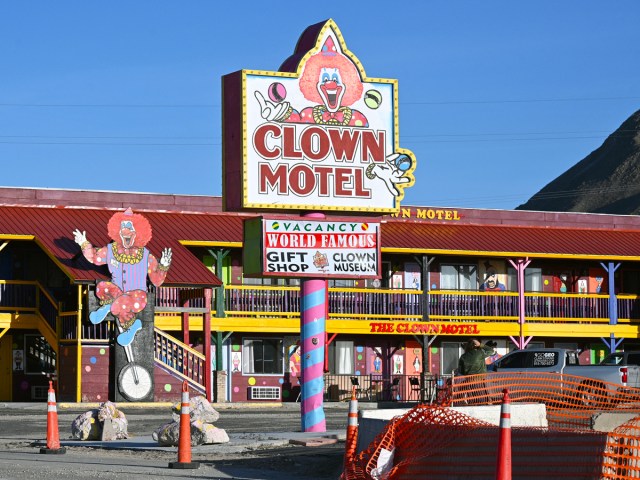 Themed exterior of Clown Motel in Tonopah, Nevada