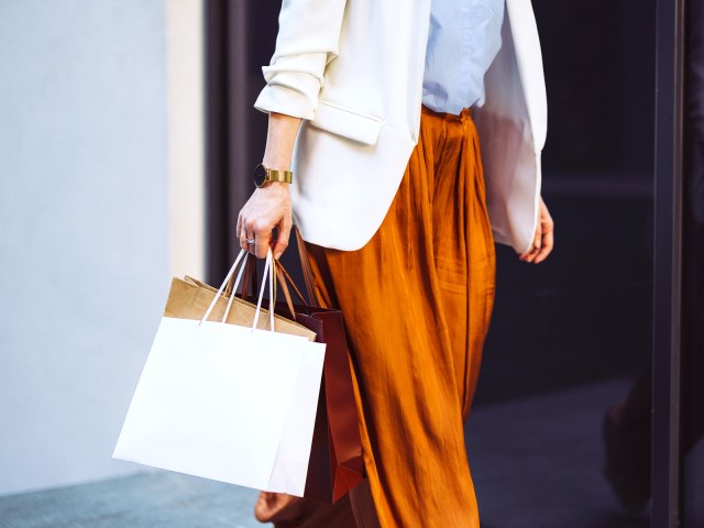 Person holding shopping bags