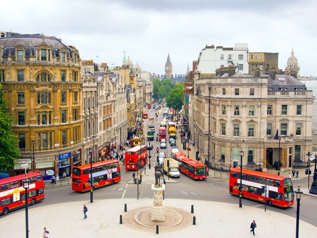 Aerial view of London's Trafalgar Square