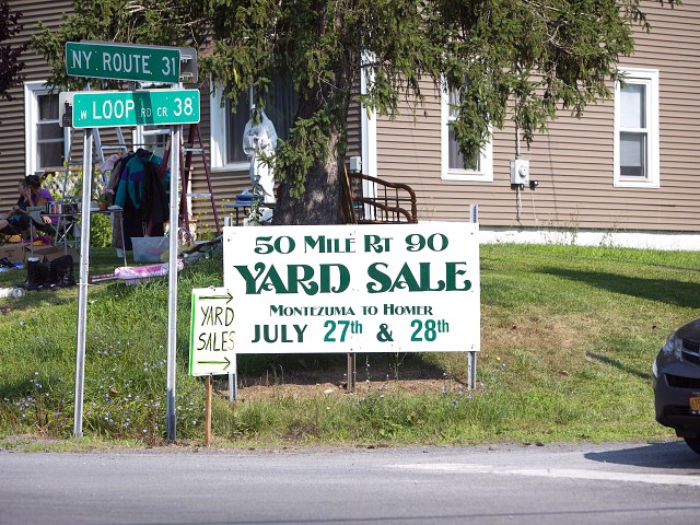 Roadside sign advertising 50 Mile Yard Sale in upstate New York