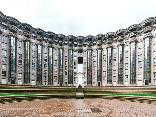 Interior courtyard of Les Espaces d'Abraxas residential complex near Paris, France