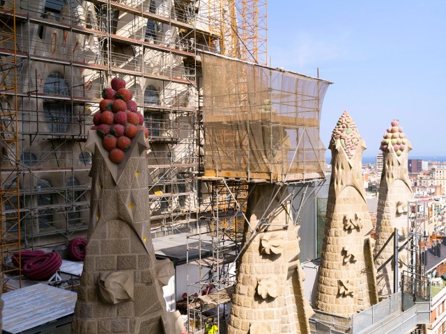 Scaffolding over section of the Sagrada Familía in Barcelona, Spain