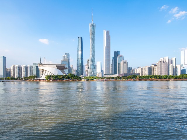 Cityscape of Guangzhou, China, seen across the Pearl River