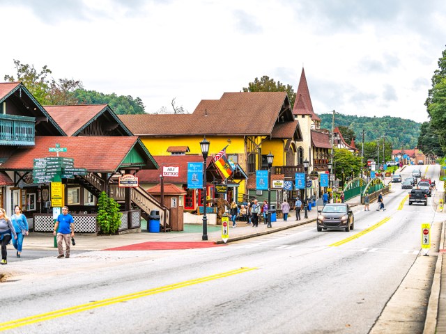 Main street in Bavarian-themed town of Helen, Georgia