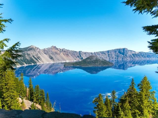 View of Crater Lake in Oregon from above