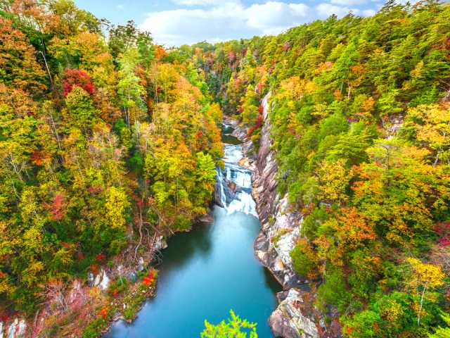 Aerial view of Tallulah Gorge, Georgia, with fall colors