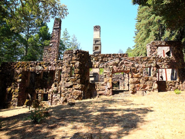 Stone ruins of Jack London's former residence at Jack London State Historic Park in California