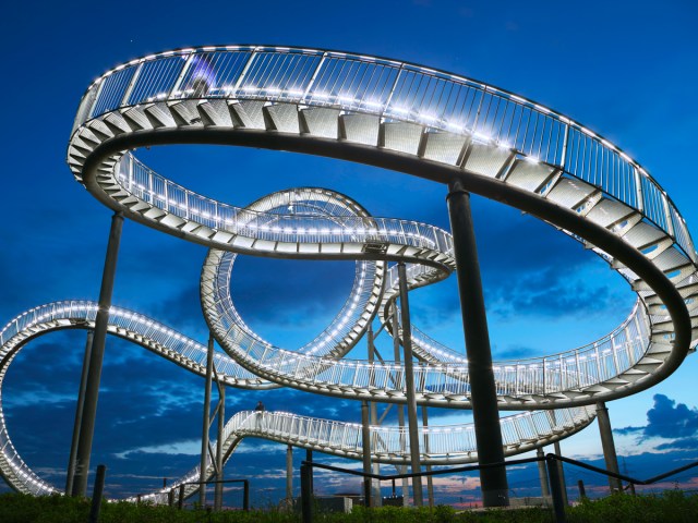 Rollercoaster-like staircase of Tiger & Turtle Magic Mountain in Duisburg, Germany