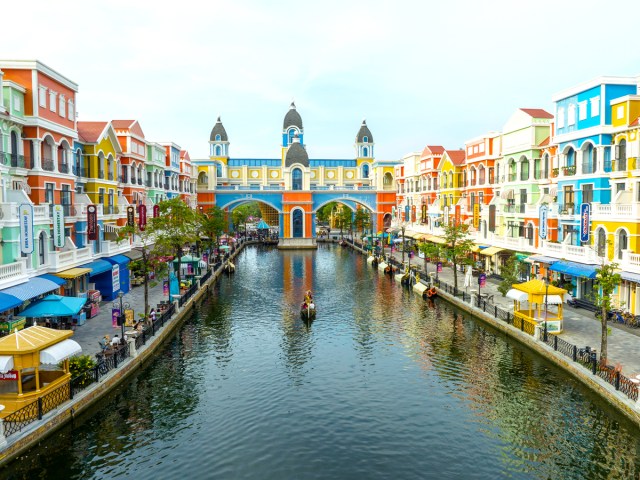 Colorful buildings beside canal on Phú Quốc island in Vietnam