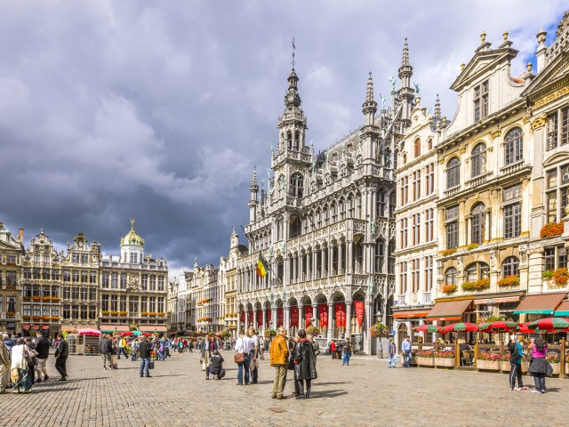 Tourists in the Grand Place in Brussels, Belgium