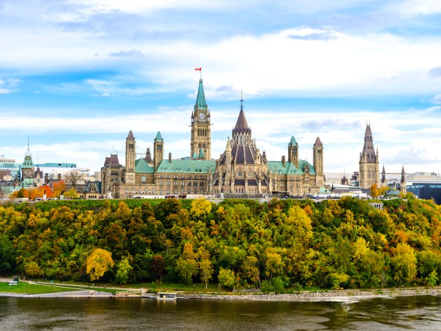 View of Peace Tower and Parliament Hill in Ottawa, Canada