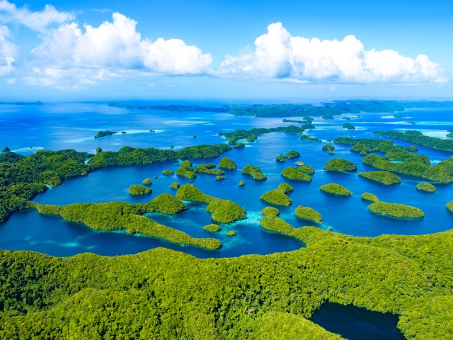 Lush island landscape of Palau, seen from above