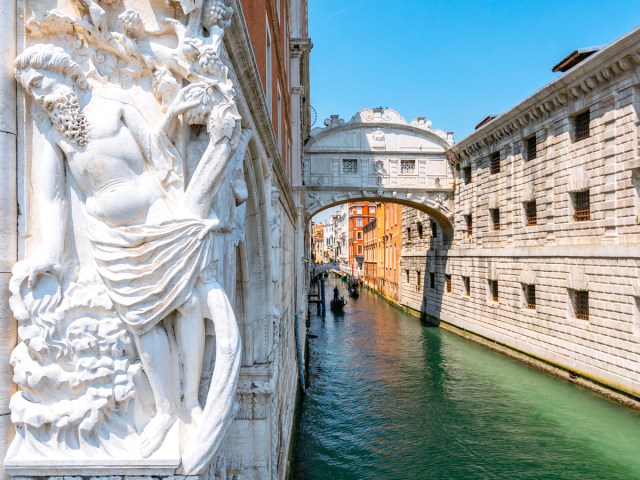 Bridge of Sighs over canals of Venice, Italy