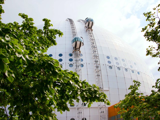 Elevators on side of Globen Skyview in Stockholm, Sweden