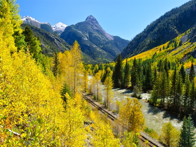 Fall foliage covering mountain landscape of Durango, Colorado