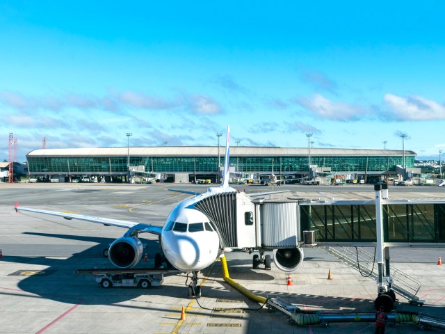 Aircraft at boarding gate at Brasília International Airport in Brazil