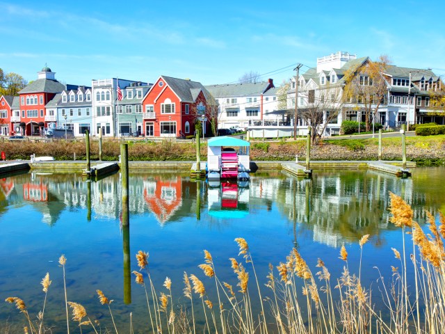 Docks and waterfront buildings in Milford, Connecticut