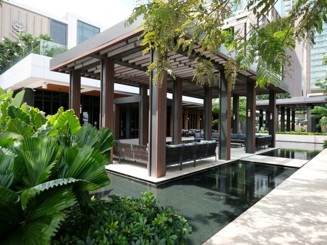 Pool area at the Capella Bangkok hotel in Thailand