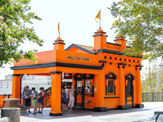 Orange-painted station for Angels Flight Railway in Los Angeles, California