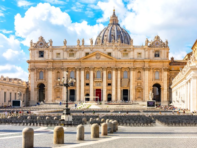 Exterior of St. Peter's Basilica in Vatican City, topped by dome