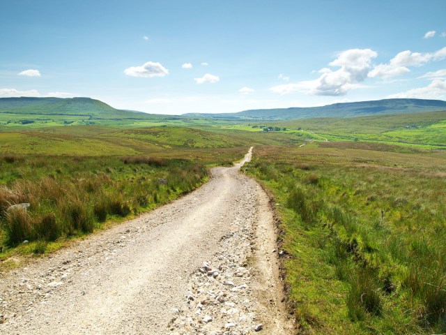 View of the Cam High Road through rolling hills of northern England