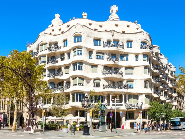 Unique curved facade of Casa Milà in  Barcelona, Spain