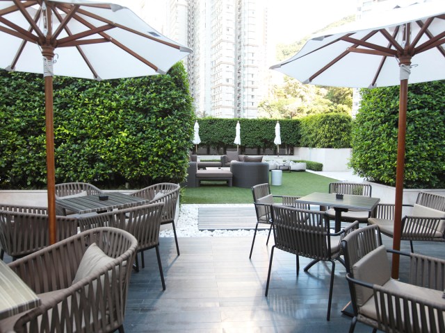 Outdoor dining area at the Upper House hotel in Hong Kong