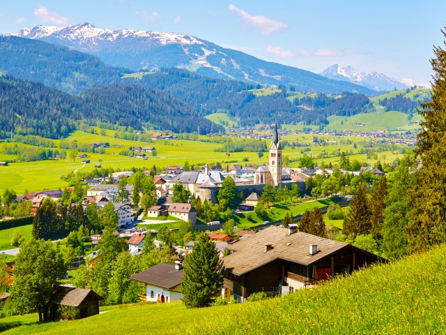 View of Radstadt, Austria, from mountain overlook