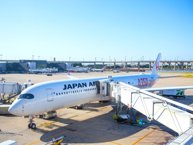 Japan Airlines Airbus A350 parked at gate