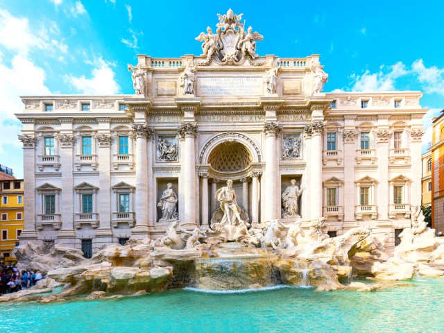 Full view of the Trevi Fountain in Rome, Italy