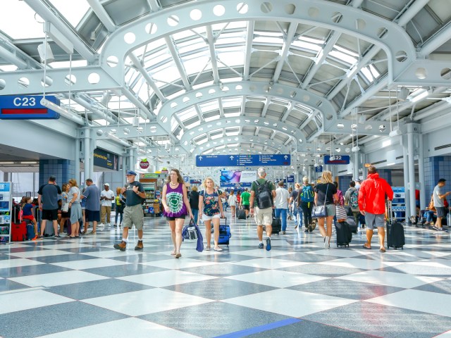 Passengers in terminal at Chicago O'Hare International Airport