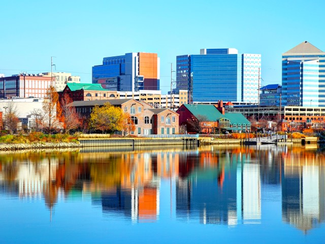 Buildings reflecting on water in Wilmington, Delaware