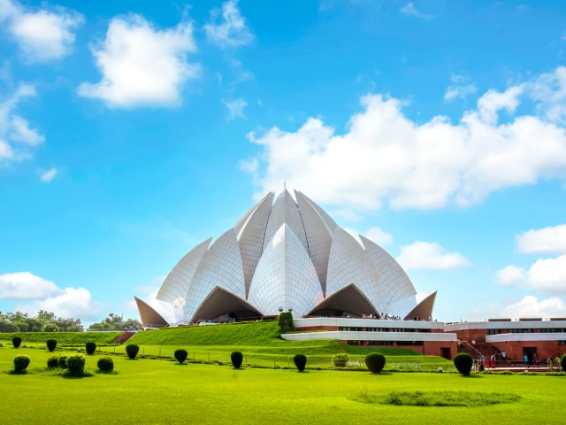 Lotus-shaped exterior of the Lotus Temple in New Delhi, India