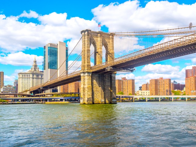 Brooklyn Bridge spanning East River in New York City