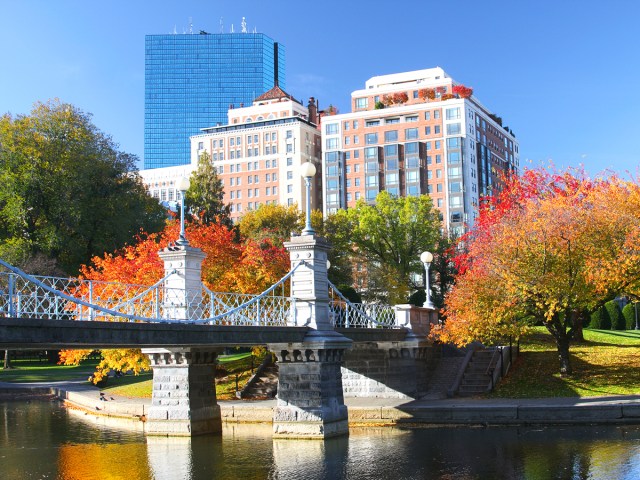 Boston skyline seen in autumn