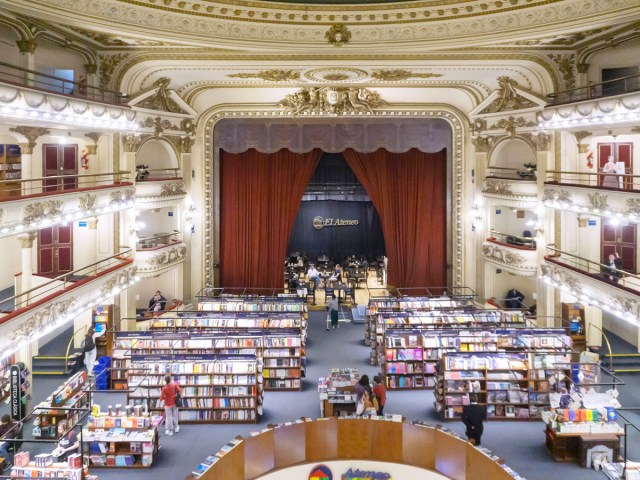 View from upper level of El Ateneo Grand Splendid bookstore in Buenos Aires, Argentina