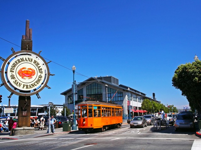 Cable car beside Fisherman's Wharf in San Francisco, California