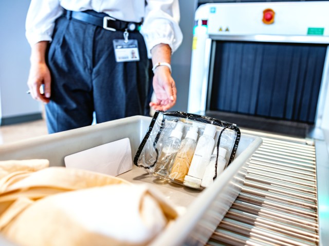 Toiletries and personal items in airport security bin