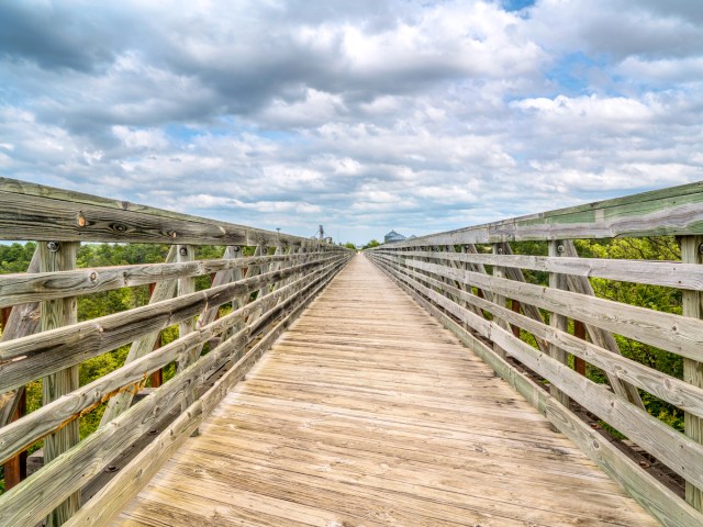Wooden bridge, part of the Cowboy Recreation and Nature Trail in Nebraska