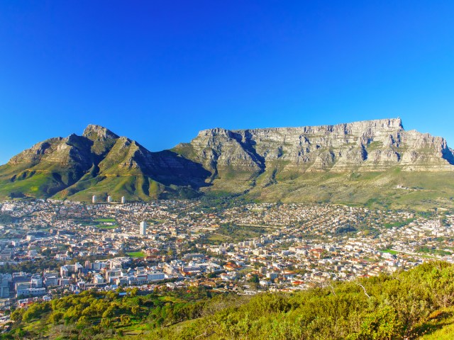 Table Mountain overlooking city of Cape Town, South Africa