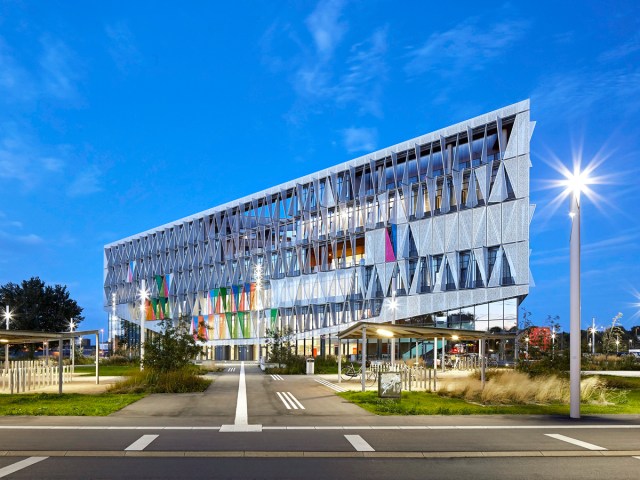 Campus Kolding at the University of Southern Denmark, seen at night