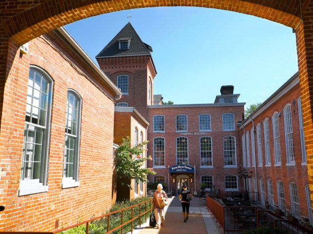 Shoppers entering and exiting Savage Mill in Maryland