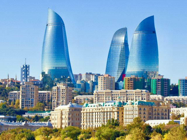 The Flame Towers soaring above Baku skyline