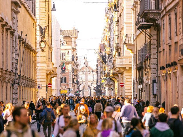 Crowded street in Rome, Italy