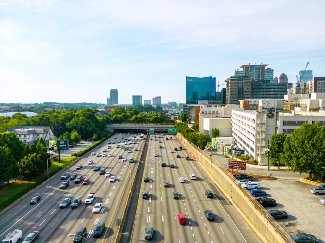 Aerial view of traffic on Interstate 85 in Atlanta, Georgia